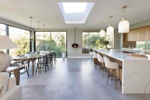 Contemporary Green and Stained Oak kitchen