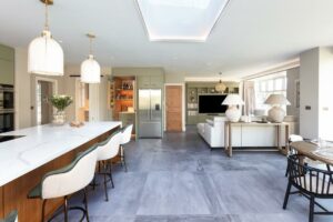 Contemporary Green and Stained Oak kitchen